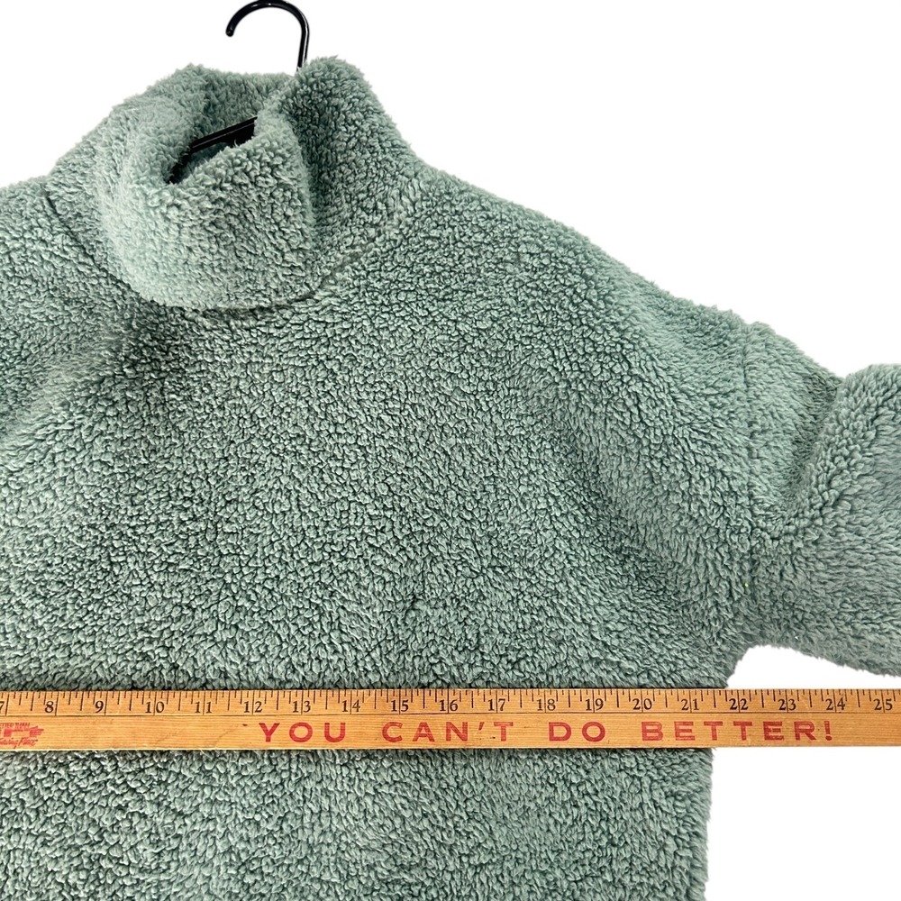 Sherpa Fleece Pullover Cropped Small Sage Green Cozy Lounge Athleisure Minimal - Picture 10 of 13